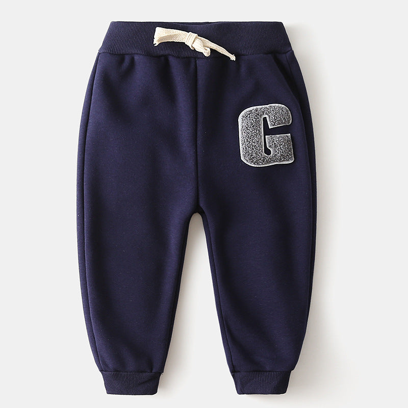 Letter Embroidered Velvet Pants Thickened Trousers - Kidnor