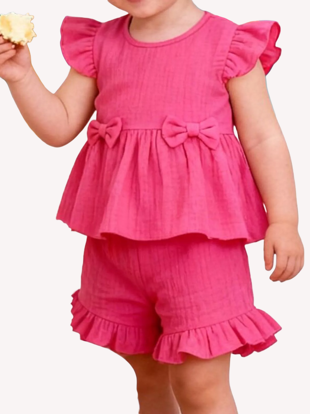 Children's Ruffle Trim Bowknot Top & Shorts Set - Kidnor