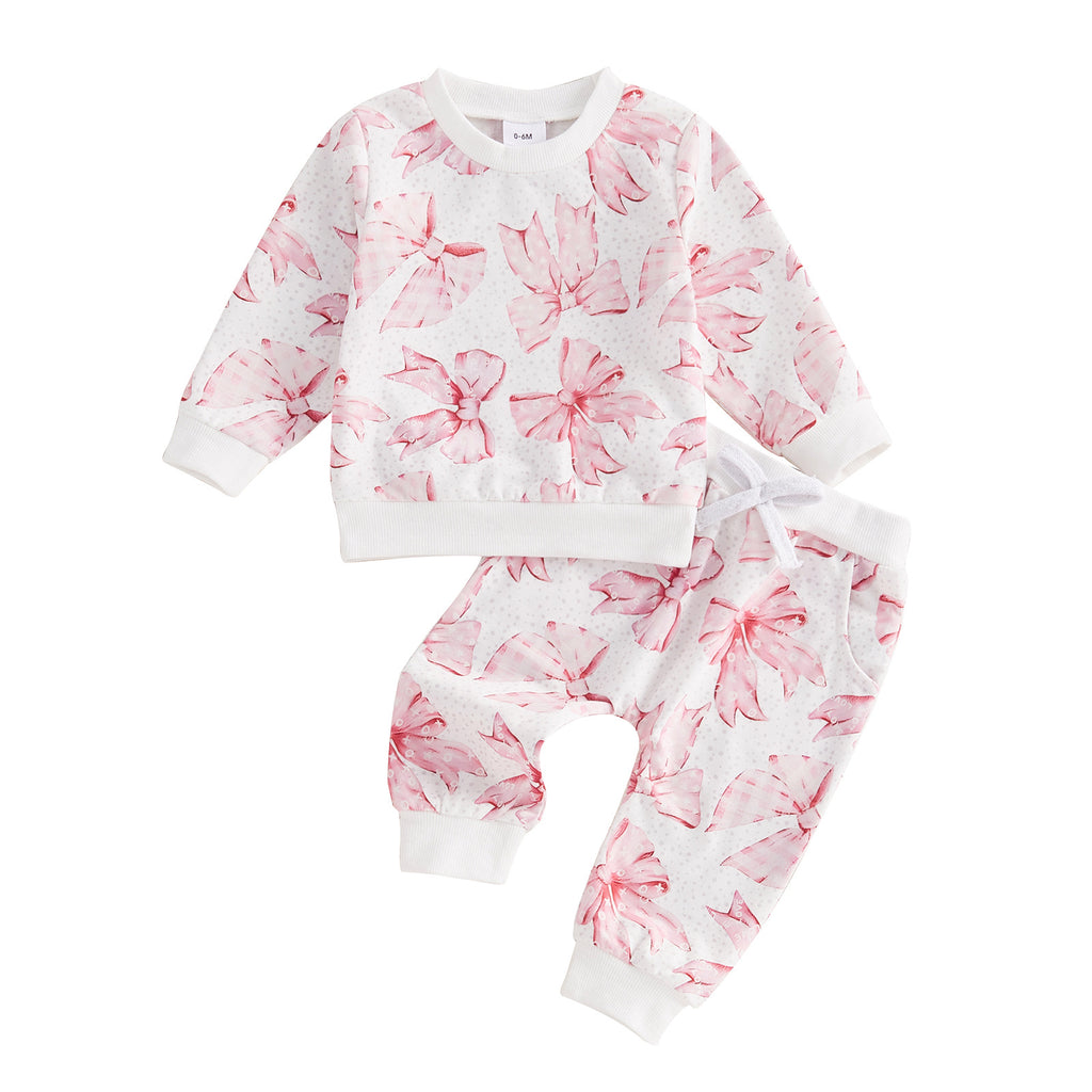 Bow Print Long-sleeved Trousers Sweater Suit