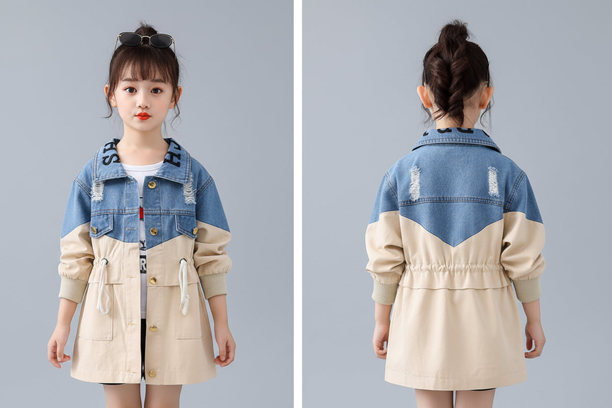 Fashion Simple Children's Denim Trench Coat - Kidnor