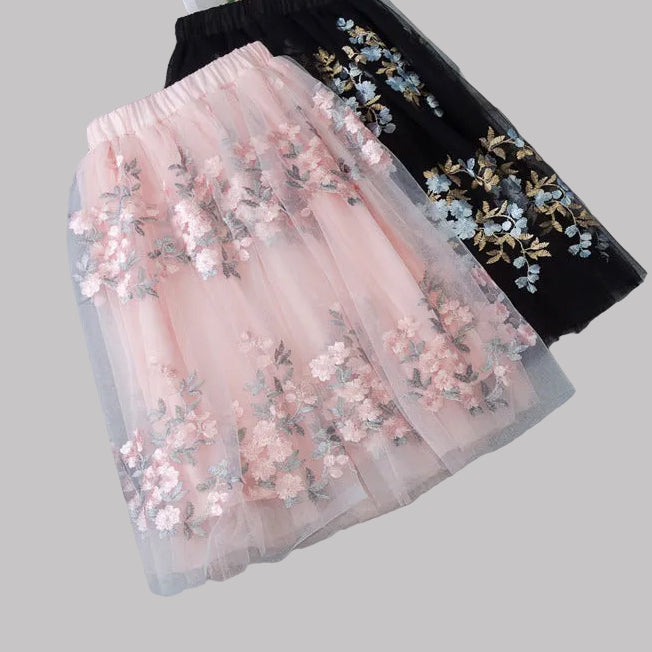 Girls Casual Mesh Floral Tutu Skirt