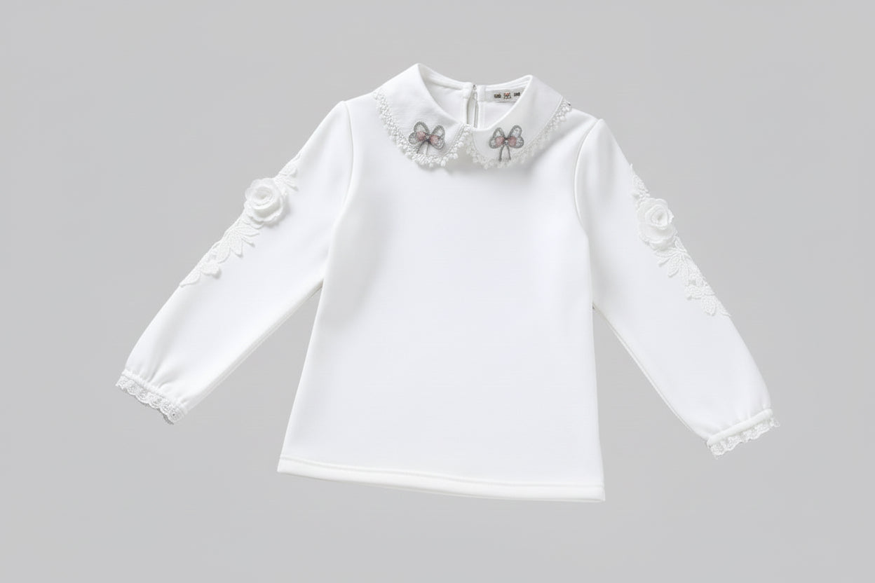 Children's Peter Pan Collar White Long-sleeved Bottoming Shirt